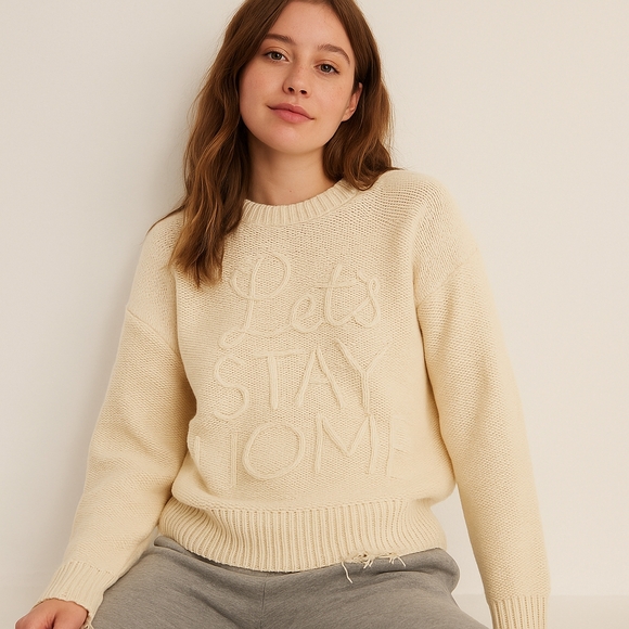 Wildfox Sweaters - Wildfox “Let’s Stay Home” Distressed Knit Sweater – Size XS